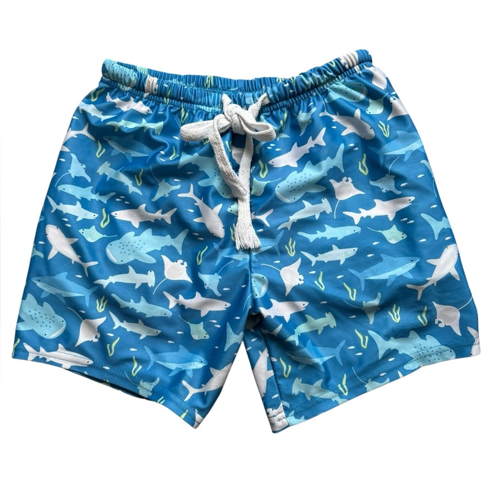 Boys Size 7/8 Boutique Shark Swim‎ Trunks Blue